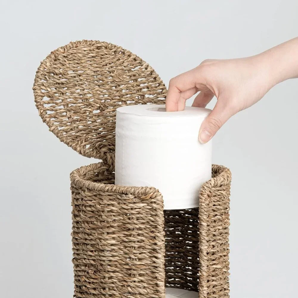 Seagrass Free Standing Toilet Paper Holder, 3 Rolls of Toilet Tissue Storage